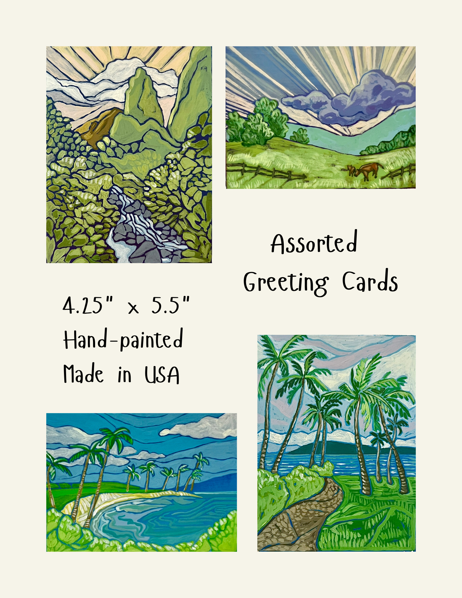 Assorted Greeting Cards, Maui Inspired Set of 4