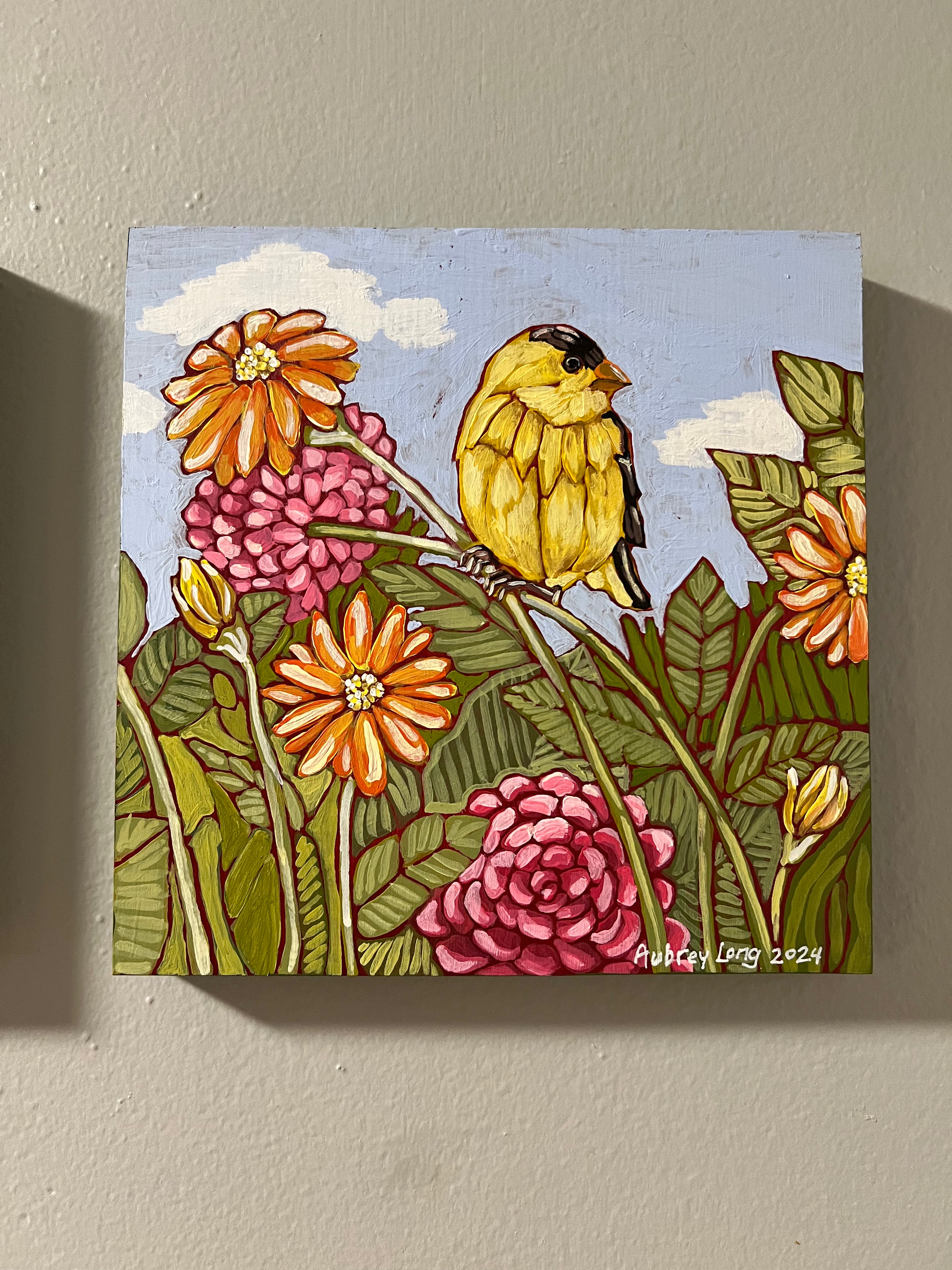 Flower Garden with Goldfinch Triptych